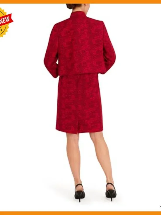 Work Dress Set Jacquard Jacket Empire Seamed Dress Two Piece Outfit - Picture 3 of 4